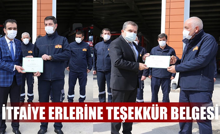 İtfaiye Erlerine Teşekkür Belgesi