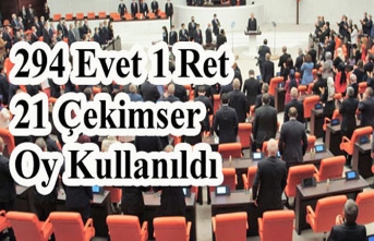 294 Evet 1 Ret 21 Çekimser Oy Kullanıldı