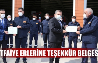 İtfaiye Erlerine Teşekkür Belgesi